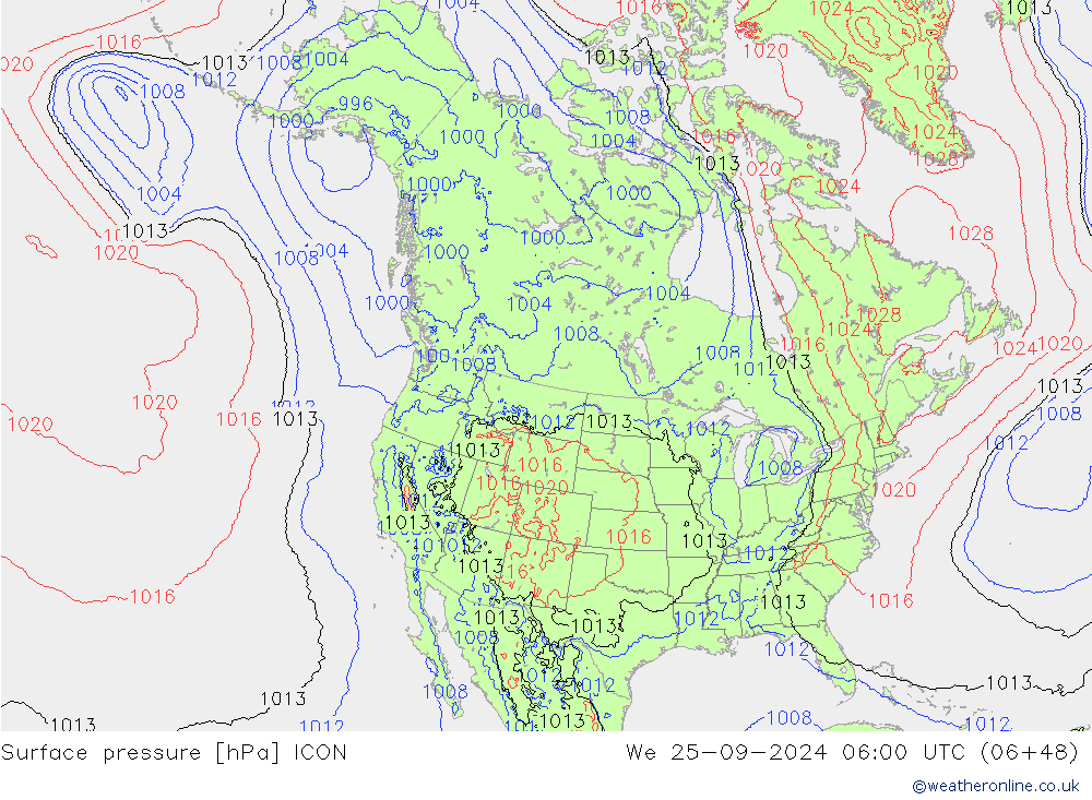 Surface pressure ICON We 25.09.2024 06 UTC