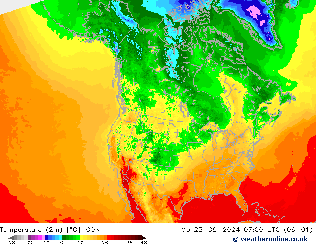 Temperature (2m) ICON Mo 23.09.2024 07 UTC