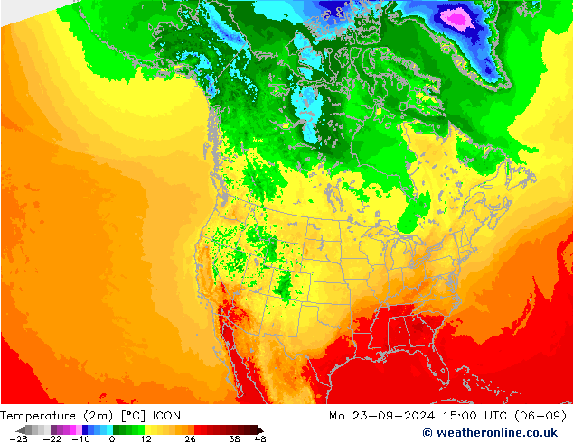 Temperatuurkaart (2m) ICON ma 23.09.2024 15 UTC