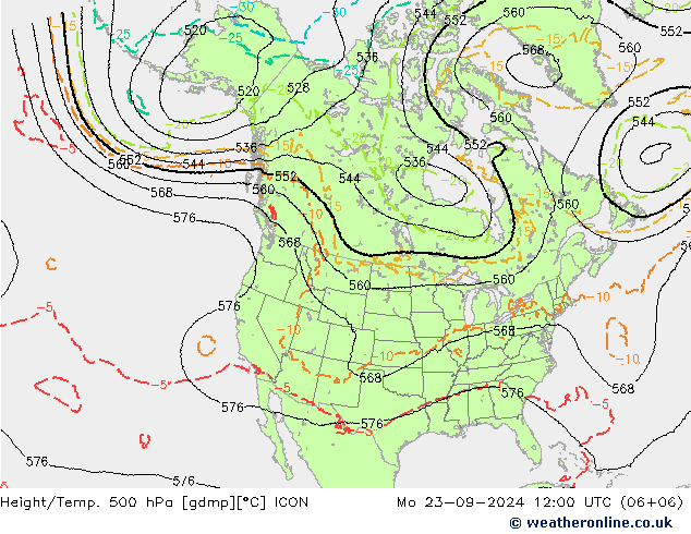 Height/Temp. 500 гПа ICON пн 23.09.2024 12 UTC