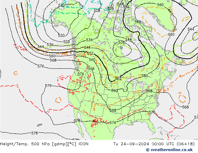 Height/Temp. 500 hPa ICON Tu 24.09.2024 00 UTC