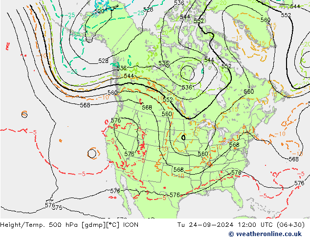 Height/Temp. 500 hPa ICON Tu 24.09.2024 12 UTC