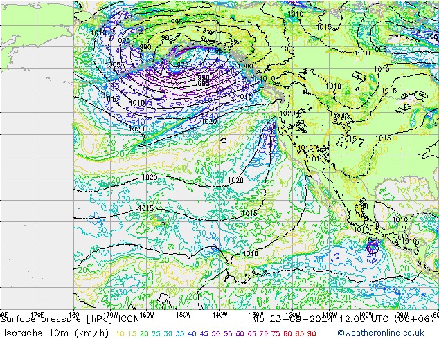 Isotachs (kph) ICON Seg 23.09.2024 12 UTC