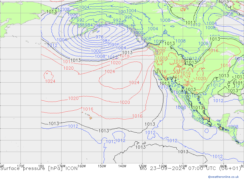 pressão do solo ICON Seg 23.09.2024 07 UTC