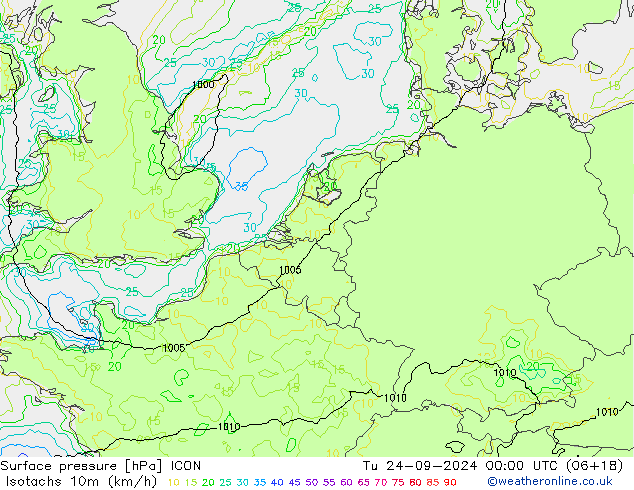 Isotachs (kph) ICON mar 24.09.2024 00 UTC