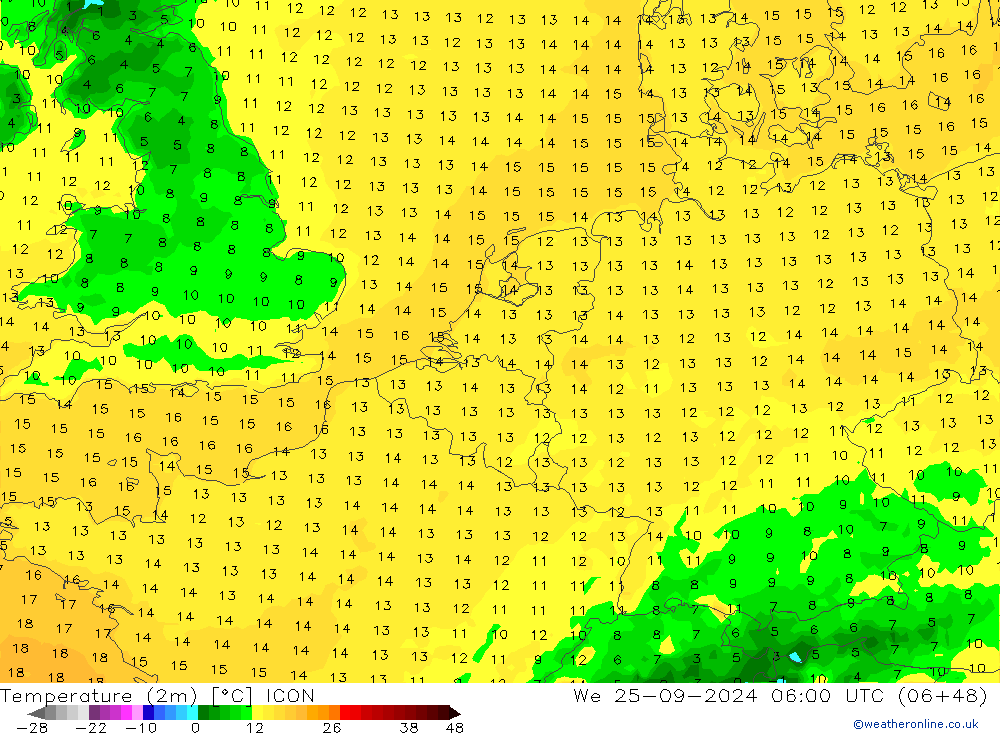 Temperatura (2m) ICON mié 25.09.2024 06 UTC