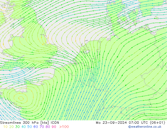 Stromlinien 300 hPa ICON Mo 23.09.2024 07 UTC