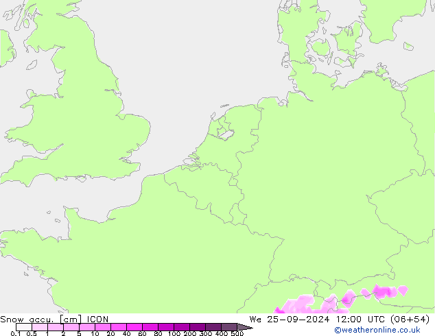 Snow accu. ICON We 25.09.2024 12 UTC