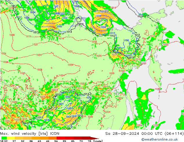 Max. wind velocity ICON Sa 28.09.2024 00 UTC