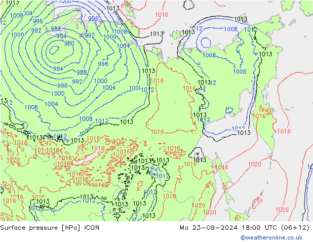 Surface pressure ICON Mo 23.09.2024 18 UTC