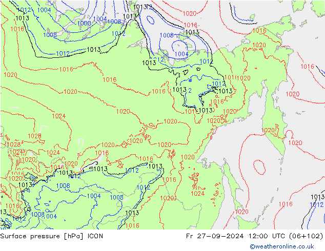 Luchtdruk (Grond) ICON vr 27.09.2024 12 UTC