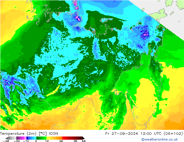 карта температуры ICON пт 27.09.2024 12 UTC