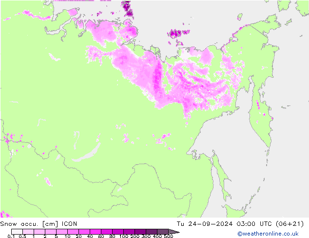 Snow accu. ICON Tu 24.09.2024 03 UTC