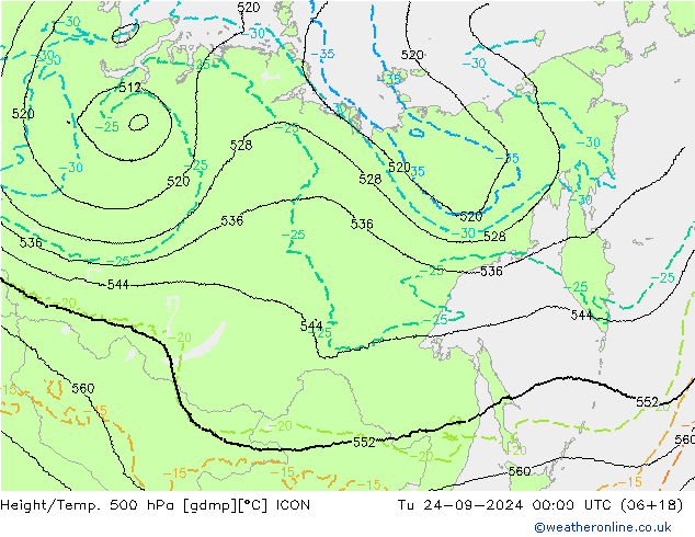 Hoogte/Temp. 500 hPa ICON di 24.09.2024 00 UTC