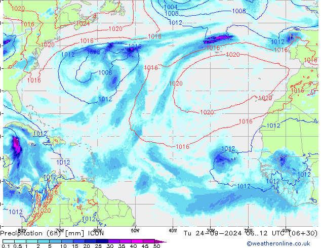 Précipitation (6h) ICON mar 24.09.2024 12 UTC