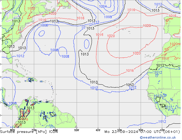 Surface pressure ICON Mo 23.09.2024 07 UTC