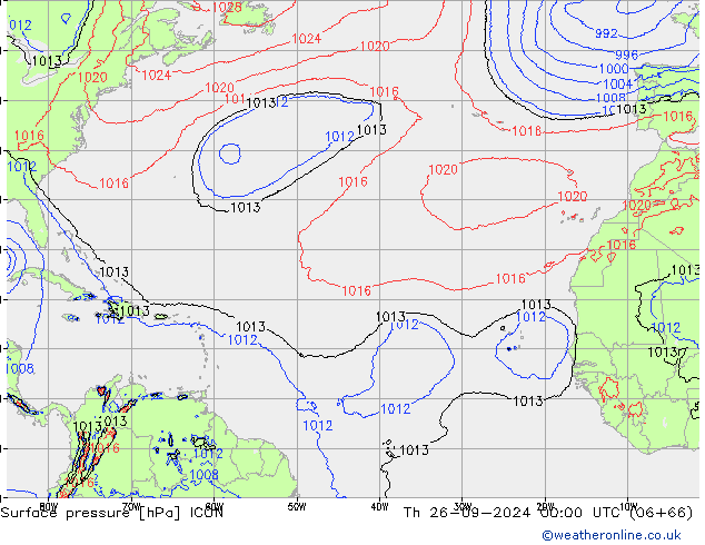 Pressione al suolo ICON gio 26.09.2024 00 UTC