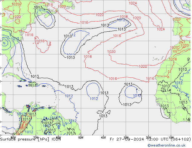 Luchtdruk (Grond) ICON vr 27.09.2024 12 UTC