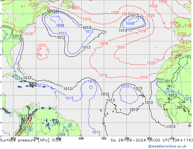 Atmosférický tlak ICON So 28.09.2024 00 UTC