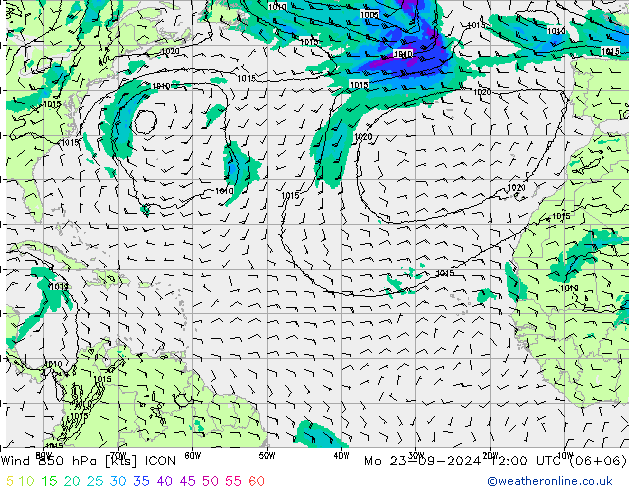 Viento 850 hPa ICON lun 23.09.2024 12 UTC