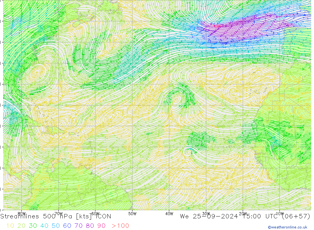 Streamlines 500 hPa ICON St 25.09.2024 15 UTC