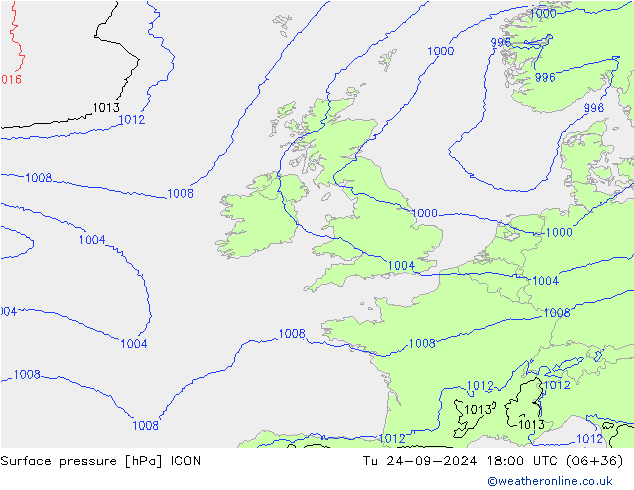 Surface pressure ICON Tu 24.09.2024 18 UTC