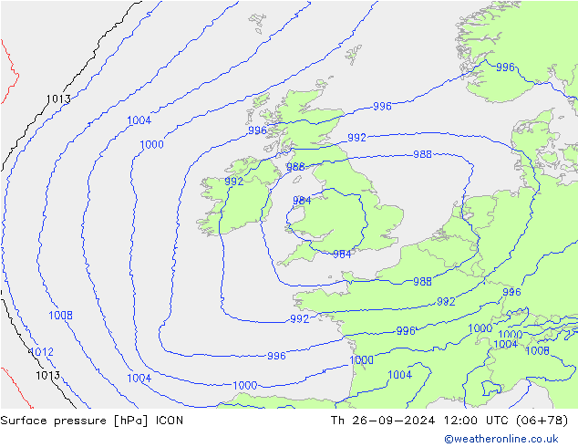 Surface pressure ICON Th 26.09.2024 12 UTC