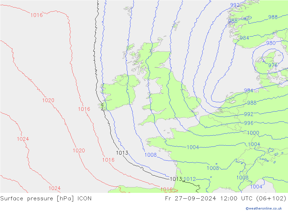 Surface pressure ICON Fr 27.09.2024 12 UTC