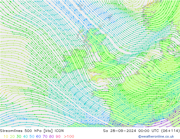 ветер 500 гПа ICON сб 28.09.2024 00 UTC