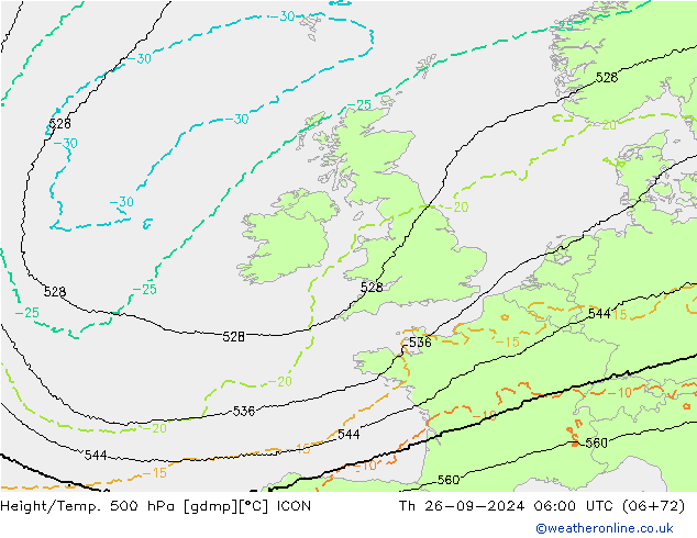 Height/Temp. 500 hPa ICON Qui 26.09.2024 06 UTC