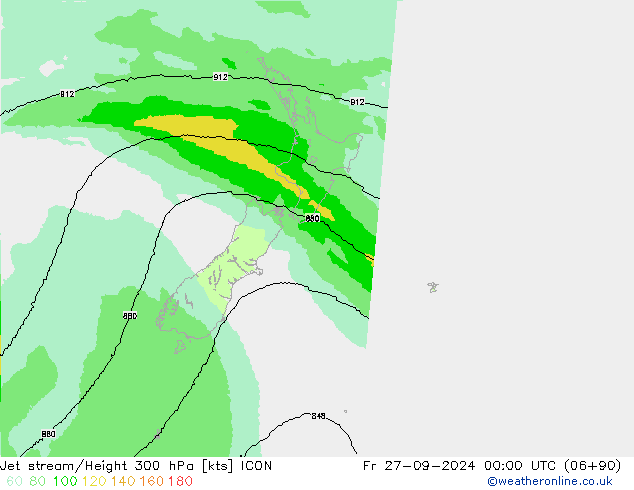 Jet stream/Height 300 hPa ICON Fr 27.09.2024 00 UTC