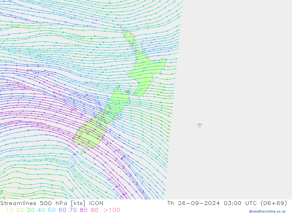 Streamlines 500 hPa ICON Th 26.09.2024 03 UTC