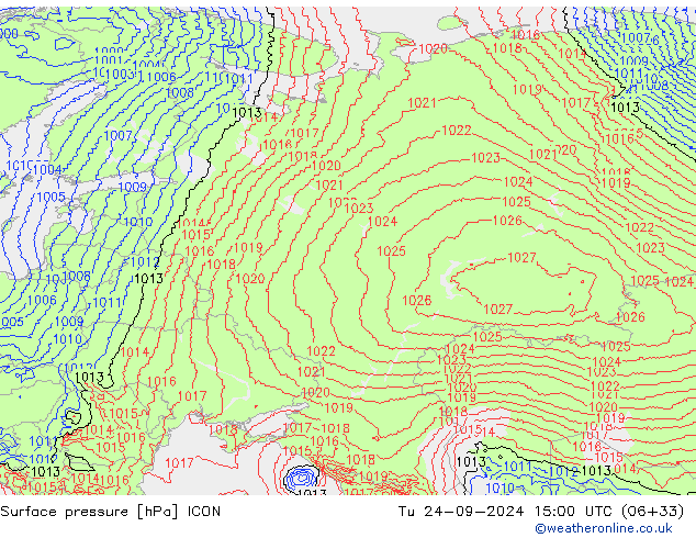 Pressione al suolo ICON mar 24.09.2024 15 UTC