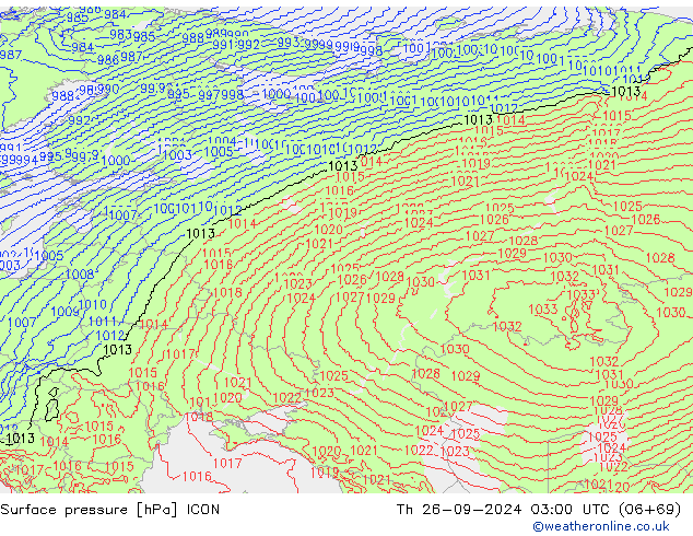 Surface pressure ICON Th 26.09.2024 03 UTC