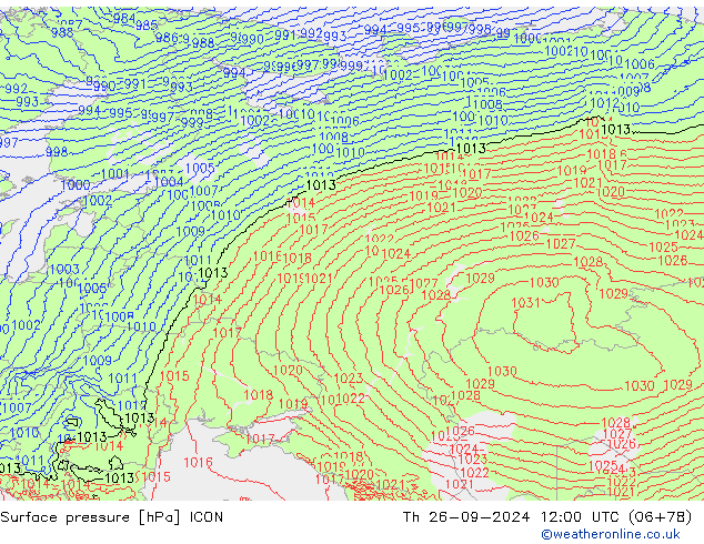 Surface pressure ICON Th 26.09.2024 12 UTC