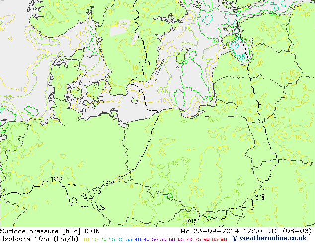 Isotachs (kph) ICON Mo 23.09.2024 12 UTC