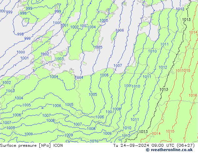 приземное давление ICON вт 24.09.2024 09 UTC