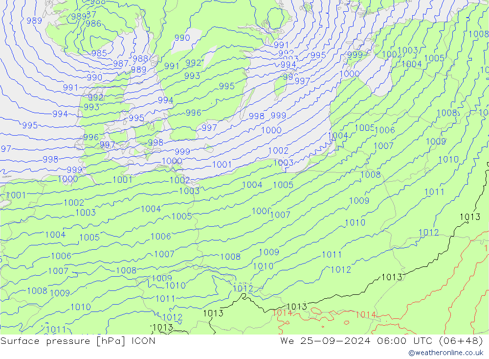 ciśnienie ICON śro. 25.09.2024 06 UTC