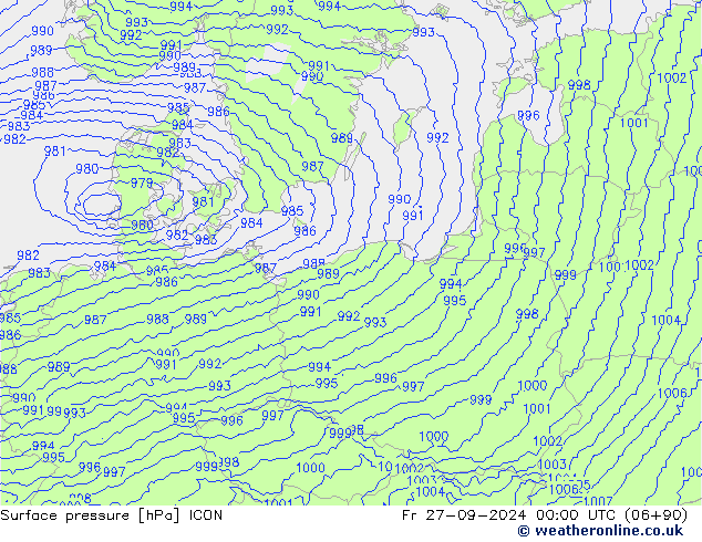 Surface pressure ICON Fr 27.09.2024 00 UTC