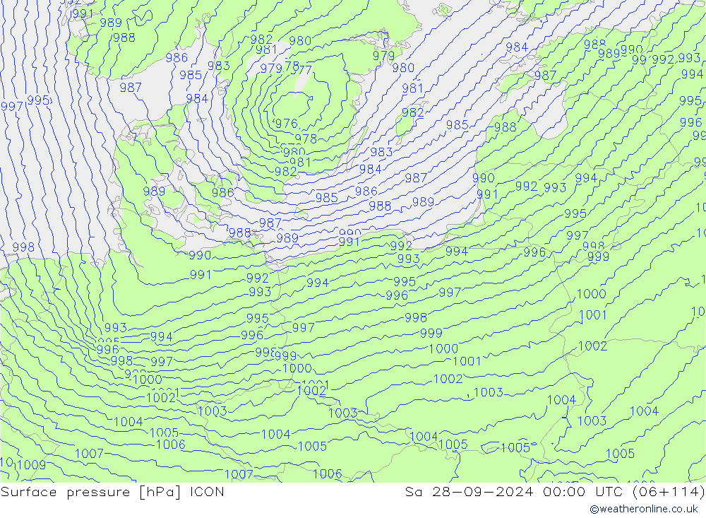 Pressione al suolo ICON sab 28.09.2024 00 UTC