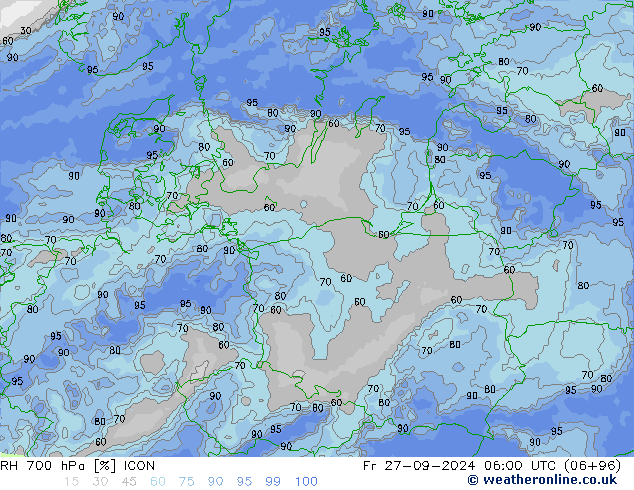 RH 700 hPa ICON Pá 27.09.2024 06 UTC