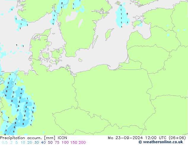 Precipitación acum. ICON lun 23.09.2024 12 UTC