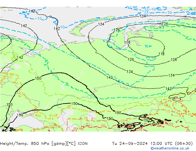 Height/Temp. 850 hPa ICON Tu 24.09.2024 12 UTC