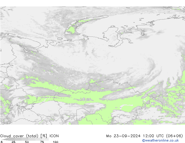 Cloud cover (total) ICON Mo 23.09.2024 12 UTC