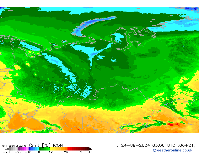 Temperature (2m) ICON Tu 24.09.2024 03 UTC