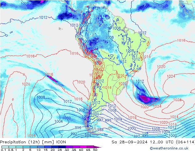 Precipitation (12h) ICON Sa 28.09.2024 00 UTC