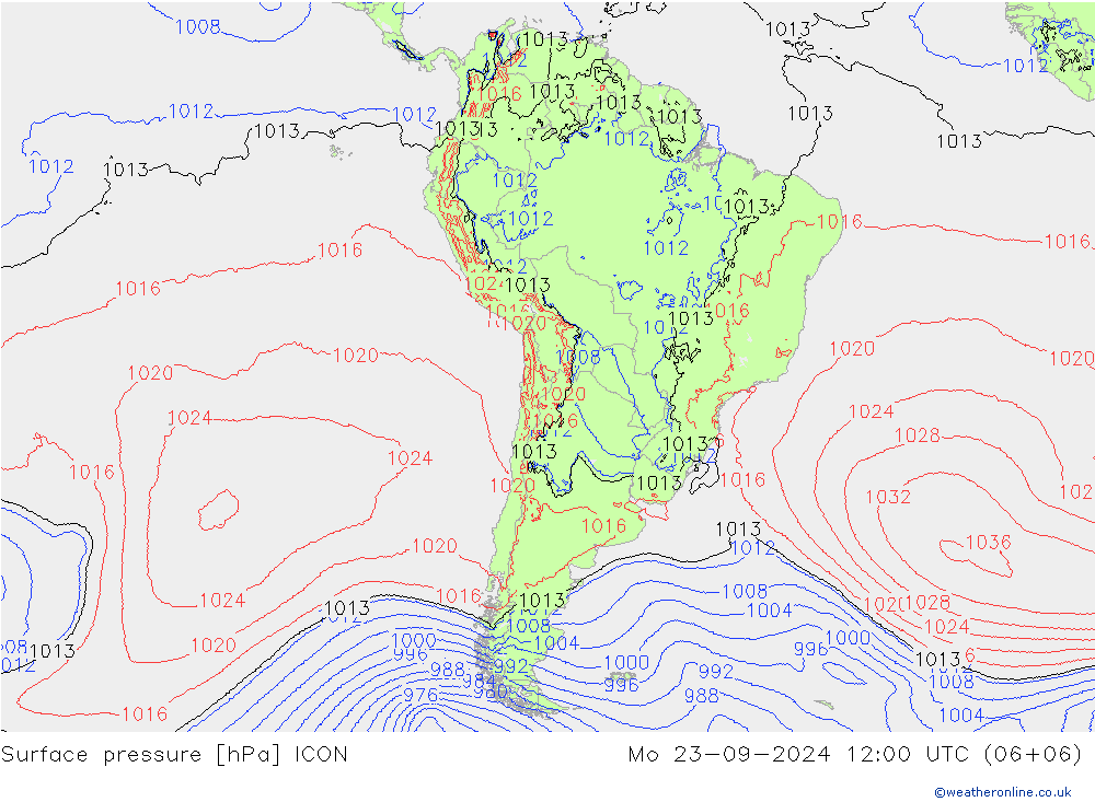 Presión superficial ICON lun 23.09.2024 12 UTC