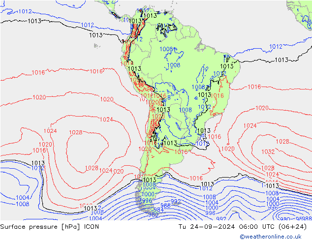 Surface pressure ICON Tu 24.09.2024 06 UTC