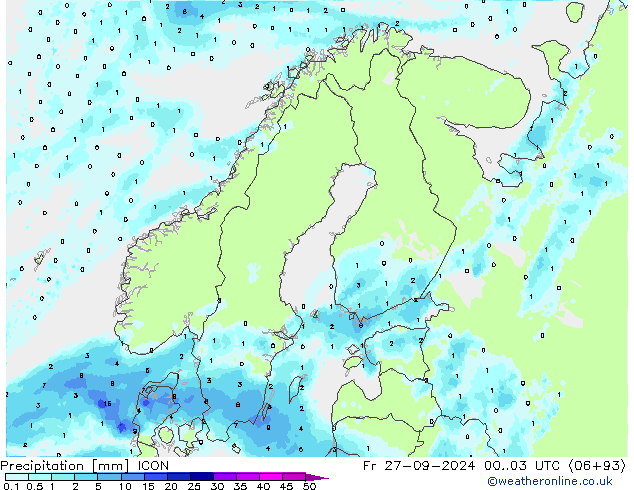 Yağış ICON Cu 27.09.2024 03 UTC