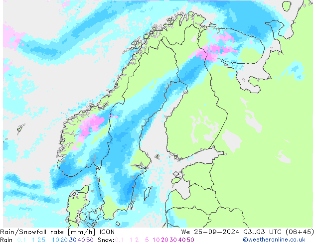 Rain/Snowfall rate ICON  25.09.2024 03 UTC